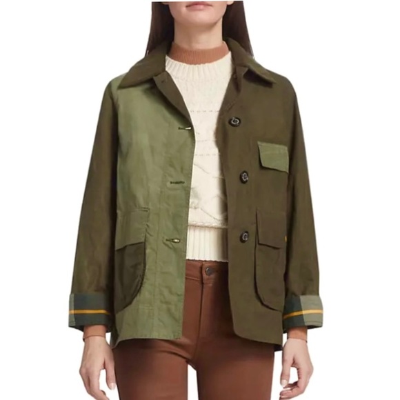 Barbour Jackets & Blazers - Barbour Garnock Showerproof Jacket with corduroy collar khaki green US 4 SM MED